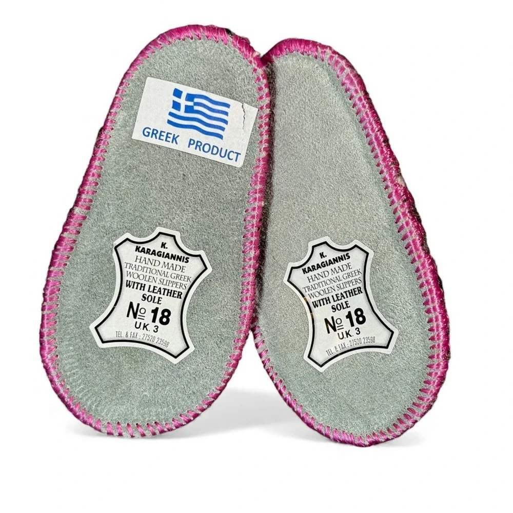 Karagiannis Handmade‎ Traditional Greek Wool Slipper Baby Purple Green UK 3 Gift